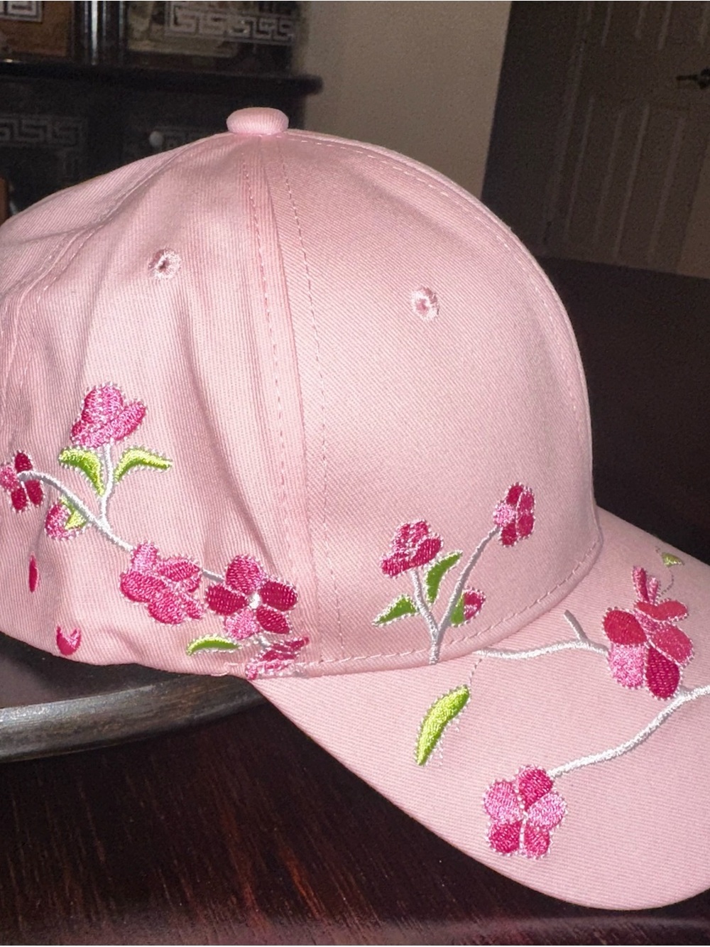 Pink Floral Embroidered Women’s Baseball Cap